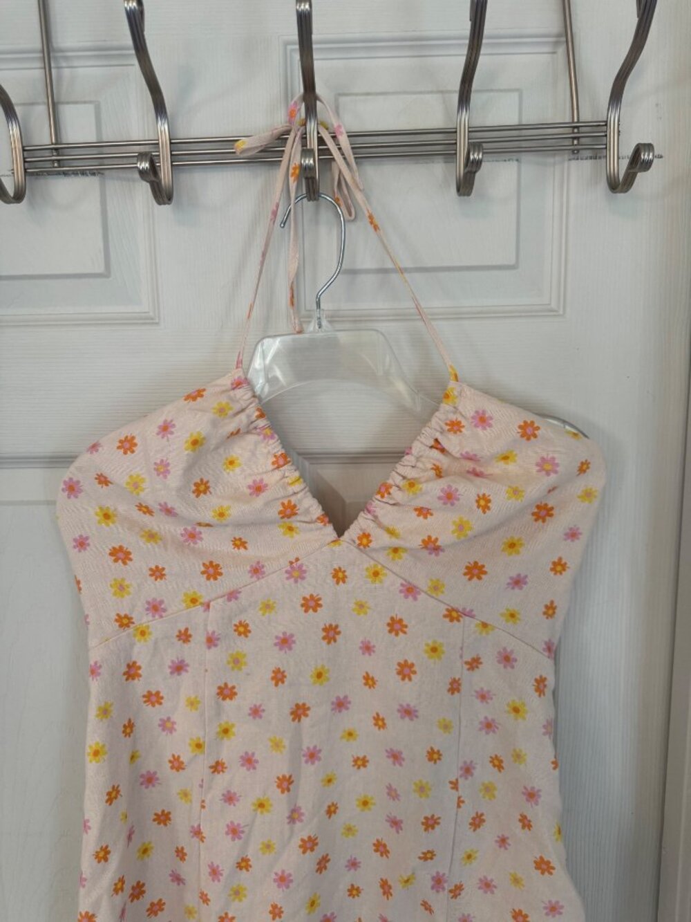 Elodie Flower Power Halter Top Mini Dress Sun Ivory Cream Linen Blend Smocking M - Picture 5 of 12
